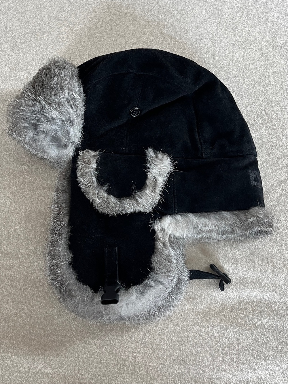 Nathaniel Cole Crown Cap Rabbit Fur Black & Grey Bomber Winter Hat